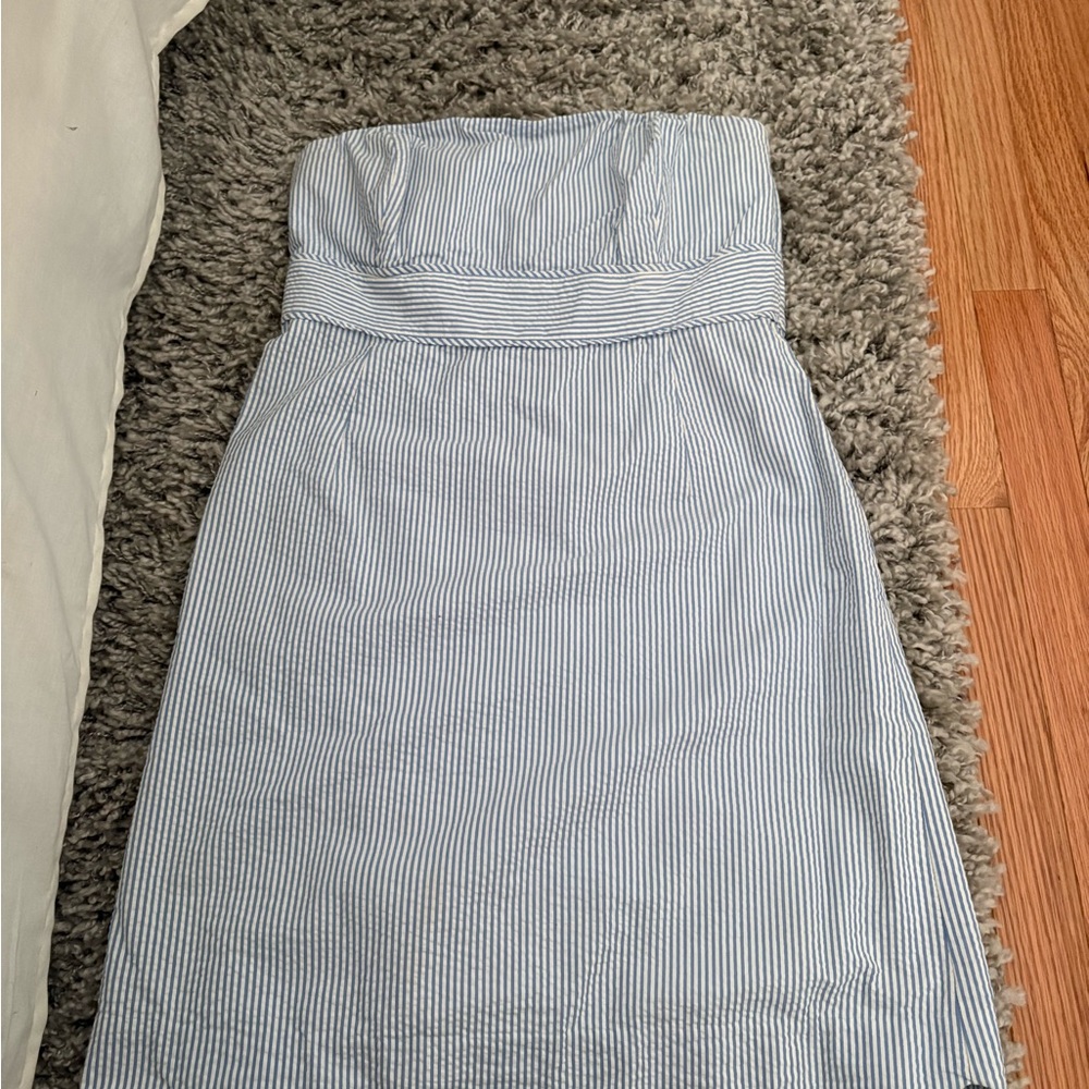 Vineyard Vines Seersucker Strapless Dress with Scalloped Hem